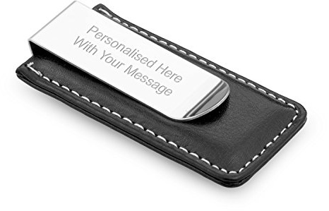 Personalised Stitched Leather & Chrome Money Clip Engraved With Gift Box