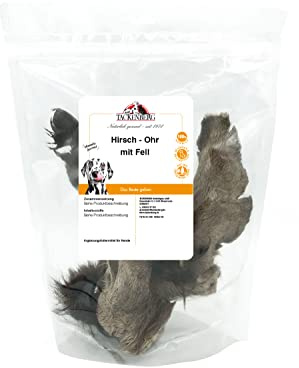 TACKENBERG Hirschohren mit Fell für Hunde - leckerer natürlicher Kausnack in Premiumqualität - schonend getrocknet - reines Naturprodukt zur Belohnung, als Snack oder Leckerli, 4