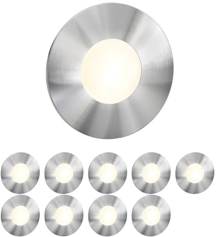 ledscom.de 10x LED Treppenlicht/Wandeinbauleuchte FEX für innen und außen, rund, edelstahl, 85mm Ø, warmweiß