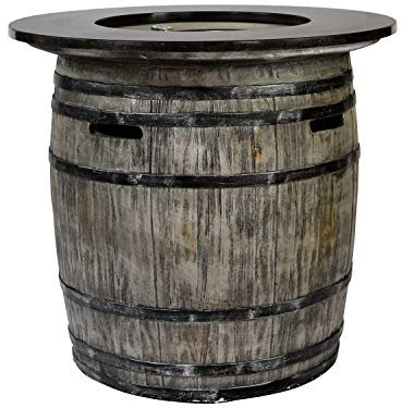 Traedgard Design Feuertisch Rom in Weinfass Optik mit Schutzhülle und Lavasteinen | Feuerstelle perfekt für Balkon, Terrasse und Garten