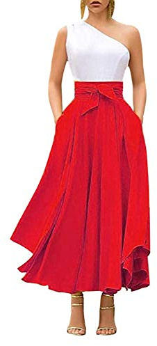 Geagodelia Gonna a Pieghe a Vita Alta Maxi Gonna Lunga da Donna A-Line Elegante Irregolare Vintage Retro