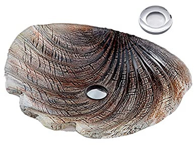 Fregadero Artístico para Recipientes Lavabo De Vidrio Templado En Forma De Concha De Baño, Lavabo De Tocador sobre Encimera De Baño sobre Encimera,Brown a