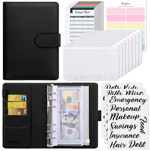 SKYDUE Budget Binder, Money Saving Binder with Zipper Envelopes, Cash Envelopes and Expense Budget Sheets for Budgeting