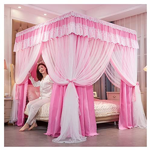 Betthimmel 4 Eckpfosten-Luxus- dekorativer Bett-Baldachin, Mädchen-Prinzessin-Raum-Bettvorhang, Doppeltere Staubdichte Und-schattierung, for Doppelbetten, Mit Montagehalterung Und Zubehör