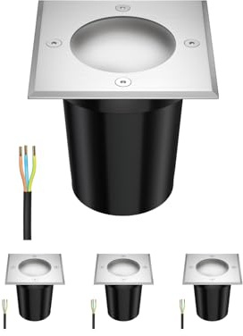 ledscom.de 4 Stück Bodeneinbauleuchte RELI für außen, IP67, edelstahl, gefrostet, eckig, 11 x 11cm inkl. LED Lampe 630lm weiß