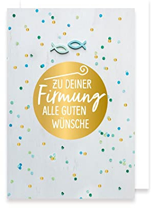 Firmung Karte Grußkarte Präge Golddruck Fisch Punkte Kreis 16x11cm
