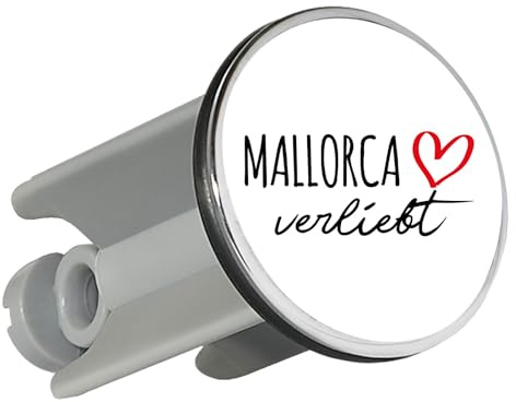 Huuraa Waschbeckenstöpsel Mallorca verliebt Geschenk | Universal Stopfen 4cm höhenverstellbar Abflussstopfen Geschenkidee Stöpsel mit Motiv für das Waschbecken