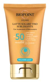 Biopoint Solaire - Latte Solare Viso Sublimante SPF 50, con Acceleratore di Abbronzatura, 50 ml