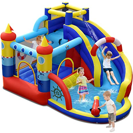 COSTWAY Castillo Hinchable Acuatico, 6 en 1 Castillo Hinchable para niños 3-10 Años con 3 Niños, 360X290X200CM, Seco y Agua, Insuflavel Crianças Interior Exterior (sin soplador)