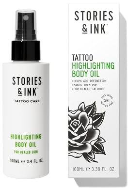 Stories & Ink Tattoo Aftercare | HIGHLIGHTING BODY OIL - For Healed Tattoos, Refreshes Faded Tattoos for Instant Tattoo Glow, 100 mL / 3.4 Fl Oz