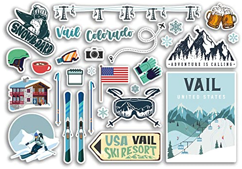 A5 Aufkleberbogen Vail Vinyl Aufkleber – Colorado United States USA Ski Resort Berge Snowboard Urlaub Flagge Reise Schnee Sport Gepäck Scrapbooking #79069