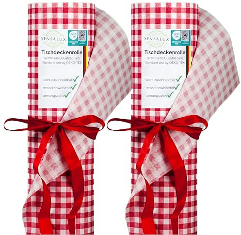 Sensalux Tischdeckenrollen-Set, 2 Stück, stoffähnliches Vlies, Event, Geburtstagsfeier, 1,18m x 25m Karo - weiß-rot