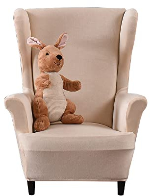 Highdi Kinder Samt Ohrensessel Überzug, Sessel-Überwürfe Ohrensessel Schonbezüge Bezug Sesselhusse Elastisch Stretch Tiger Stuhlbezug mit Armlehne Hohe Rückenlehne Universal (Beige)
