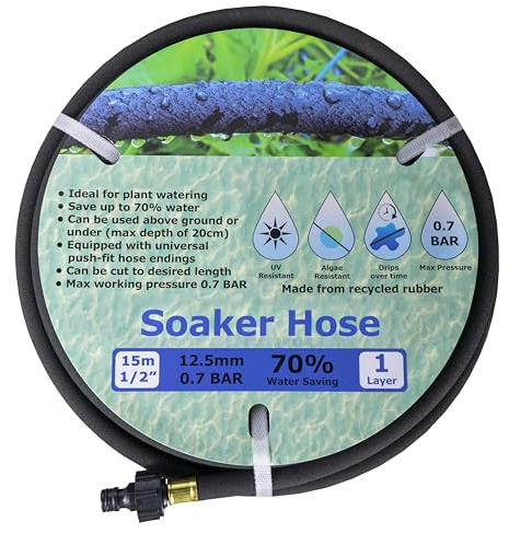Porous Drip Irrigation Hose - Water-Saving Soaker Hose Pipe for Garden, Flowerbeds, Vegetables, Greenhouses, Potted Plants, Up to 200m, Leaky Hose for Efficient Watering (15m)