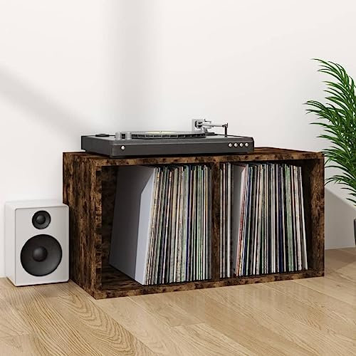 Prissent Mueble para CD y vinilos de roble ahumado – Contenedor multicapa 71 x 34 x 36 cm – Estantería para ahorrar espacio de mesa para salón