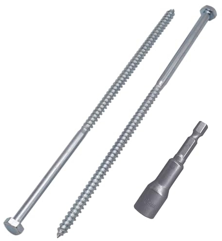 SKIR'CO (30 pièces) Vis à bois à tête hexagonale en acier zingué M6 x 180 mm, tire-fond DIN 571, tire-fond (avec embout hexagonal magnétique)