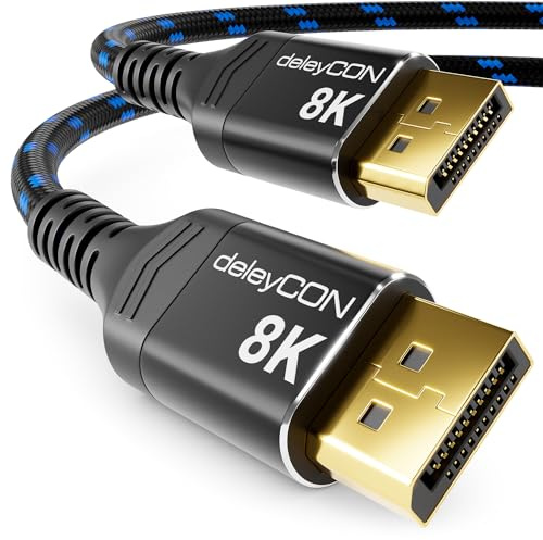 deleyCON 5m DisplayPort-Kabel 1.4 (8K@60Hz 4K@165Hz 2K@360Hz/240Hz/165Hz/144Hz) UHD WQHD HDR AMD FreeSync + NVIDIA G-Sync - för Spelmonitor Grafikkort PC