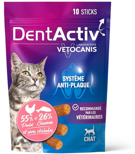 Vetocanis Dentactiv katttandsticka - kattgodis - hygien och hälsa - rik på kött och fisk - 55% kyckling, 26% lax - rekommenderas av veterinärer - anti-placksystem