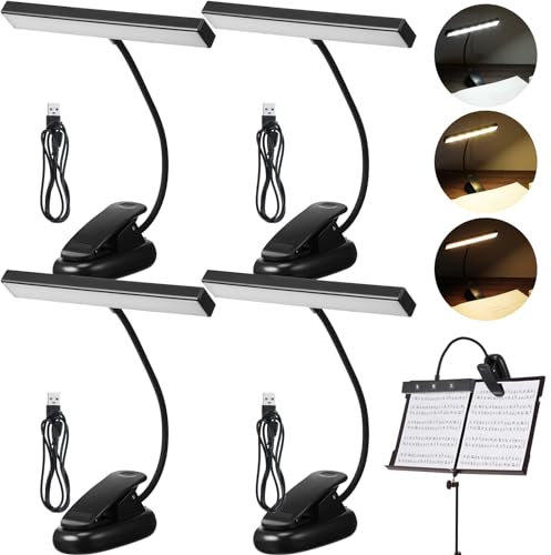 Retisee 4 Pcs Music Stand Light 18 LED Piano Light Clip on Piano Lamp Adjustable Reading Light USB and AAA Battery(Not Included)/ Rechargeable Operated, 4 Color Temperature Optional (Novel)