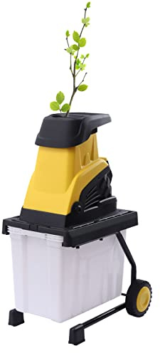 Trituratore elettrico da giardino, 2500 W, con motore in rame, trituratore elettrico con 2 lame a doppio bordo, trituratore per legno, con sacchetto di raccolta da 45 l