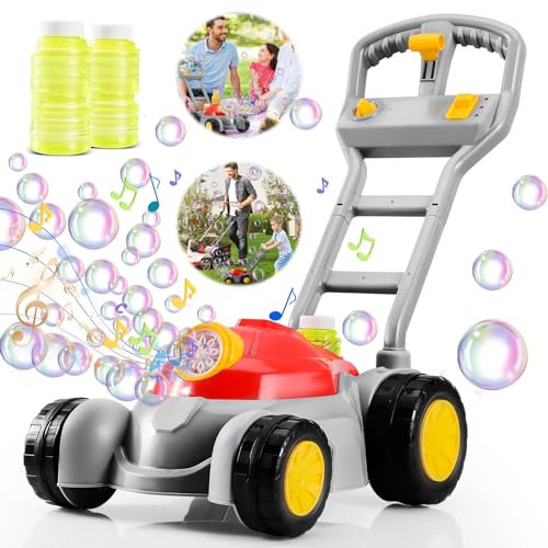Sitodier Lawn Mower Bubble Machine for Kids Toddlers, Push Bubble Maker Bubble Blower for Boys Girls with Light & Music, Bubble Toy Outdoor for Party Birthday Wedding