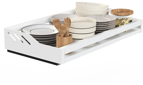 Yawinhe Teleskopschublade,Verstellbare Breite Ausziehbarer Schrank Organizer, Kein Bohren, für Küche, Unterschrank, Badezimmer, Weiß