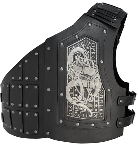 HiiFeuer Wikinger Geprägter Drache Kunstleder Brustpanzer, Mittelalter Vintage Söldner Verstellbare Weste Rüstung Ritter Körperpanzer