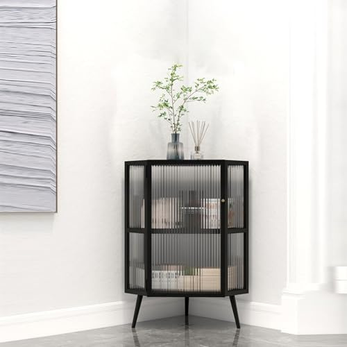 Curio Eck-Weinschrank mit Glastür-Figuren, Vitrine aus Porzellan für Esszimmer, Wohnzimmer, Vitrinen für Sammlerstücke zu Hause, Büro