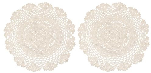 PATIKIL 9,84 Zoll Häkeldeckchen, 2 Stück runde handgemachte Spitzenhäkeldeckchen Häkeluntersetzer für Tische Zuhause Hochzeit Küche Esszimmer Party Kommoden Dekoration, Beige