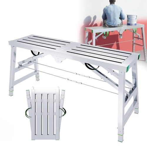 KUANGGE scaleAttrezzatura per ponteggi Portatili, Piattaforma di Lavoro Multiuso ad Altezza Regolabile in Acciaio zincato, Scala per ponteggi Pieghevoli per impieghi gravosi, 200 × 40 cm