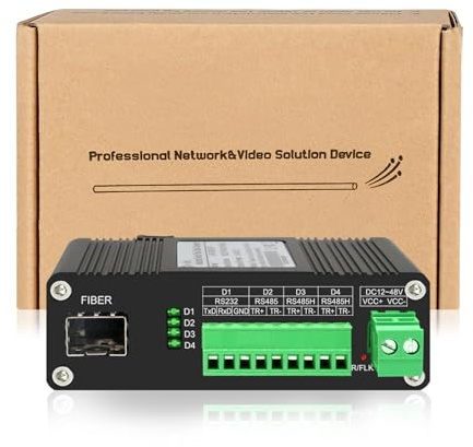 Lcantve Industrial Serial to Fiber Converter RS232 RS485 RS422 Optic Modem, Bidirectional SFP Slot Serial Over Fiber Converter, DC12~48V Power Input, -25°C ~ 75°C Operating Temperature