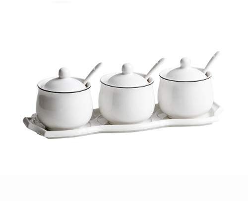 ABBNIA Salz- und Pfefferstreuer-Set aus Keramik, Menage, Gewürzregal, Halter mit Löffel, Gewürz-/Zucker-/Gewürz-Aufbewahrungsbox, Kochutensilien