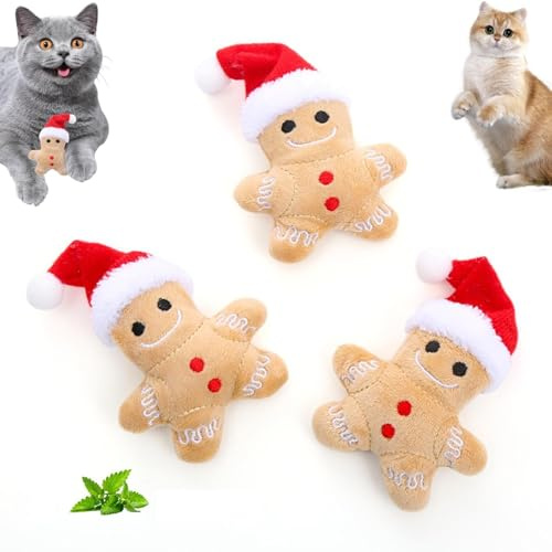 3 Pièces Jouet Pour Chat Bonhomme En Painn Épices, Jouet À Mâcher Bonhomme En D'épice, Jouet À Herbes À Chat Bonhomme En Painn D'épices En Peluche De Noël, Jouet De Dentition Interactif Pour Chat