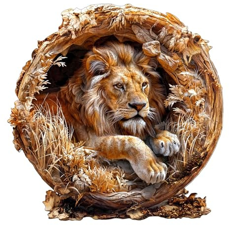 KaayeeWood Holzpuzzle Erwachsene,3D Vision Effekt Löwe Holzpuzzle, Wooden Puzzle Mit Geschenkbox,Unregelmäßige Einzigartige Puzzle, Holz Puzzle Geschenke für Erwachsene(29 * 29cm-200 Stück)