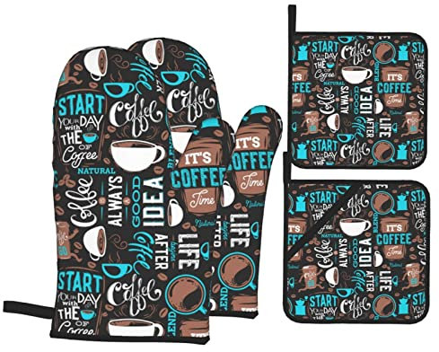 Coffee Elements Lot de 4 gants de cuisine professionnels en coton résistant à la chaleur