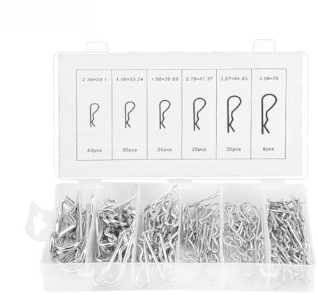 150 Stück R Splinte, Traktor Stift Clip Sortiment, Befestigungs Set, 6 Verschiedene Größen, Wiederverwendbares Splint Set für Traktor, Wohnmobilbesitzer, Mechaniker, Rasenmäher