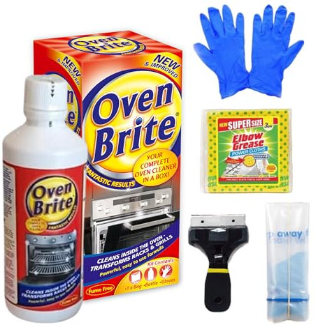 QLV Oven Cleaning Kit | Heavy Duty Oven Cleaner with Non-Scratch Scraper, Gloves, Cloth & Bags | Fume-Free, Easy Deep Clean for Racks, Grills, BBQ, Air Fryers | Powerful Kitchen Grease Remover