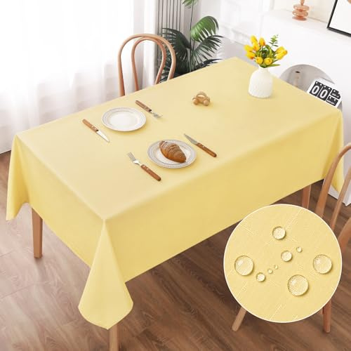 AooHome Tischdecke Abwaschbar, Gelb Tischdecken 135x180cm Leinen-Optik Tischtuch aus Polyester Wasserabweisend mit Lotuseffekt, Dauerhaft Kratzfest für Wohnzimmer, Esszimmer, Balkon, Garten
