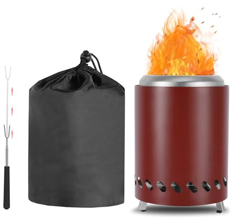 CAMPORG Mini Feuerschale für den Garten 14cm ⊘ * 20cm H, Campingkocher für den Außenbereich die Ideal für BBQ oder Kochen, Tragbare Outdoor Feuerschale, Rot