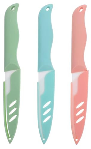 KICHOUSE Set Da 3 Per Frutta in Ceramica 4 Con Fodero Colorato, Tagliaverdure Compatti e Riutilizzabili Per Cucina Domestica, Adatti Per Torte, Verdure e Dessert
