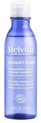 Melvita - Démaquillant Yeux Bi-Phase Waterproof - Bouquet Floral - Eaux Florales d'Oranger et Rose, Thé Vert - Yeux Sensibles - 200 ml