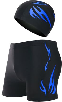 OPIURVY Ensemble Short de Bain Homme avec Bonnet de Bain, Short de Bain brodé en Tissu Technique Extensible, Boxer, Short de Bain avec Bonnet de Bain (Maillot de Bain : XL)