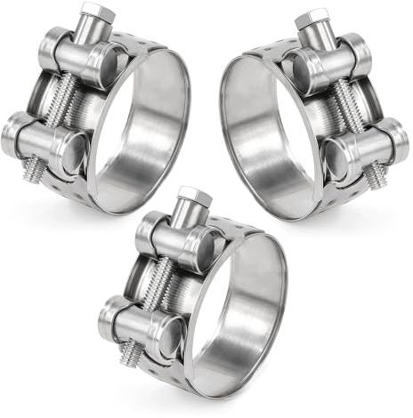 Yesaler Collier Echappement 48-51mm Collier de Serrage en Acier Inoxydable Manchon Echappement pour les Tuyau d'échappement Voitures Motos 3 Pièces