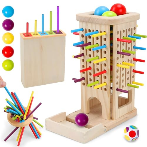 Britik Montessori Spielzeug ab 3 Jahre Brettspiel aus Holz für Kinder | 40 Stück Bunte Holzstäbchen Würfelspiel, Lernspielzeug für 3 4 5 6 7 8 Jahre Mädchen Junge, Geschenk Geburtstag Reisespiel