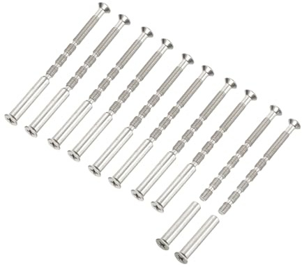 PATIKIL 10 set krysskruv anslutningsskruvar med M4 x 60 mm hylsskruvar M4 x 25 mm hylsmuttrar, metallanslutningsskruvar set för förvaringslådor skåp dörr fönster, silver möbelskruvar