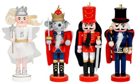 Harilla 4 Figuras de Cascanueces de Madera para Colgar en la Mesa.