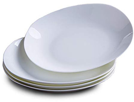 GUHPZA Ensemble De 4 Assiettes Creuses Carrées De 20 Cm (8 Po) - Plateau pour Micro-Ondes en Porcelaine Tendre pour Restaurant