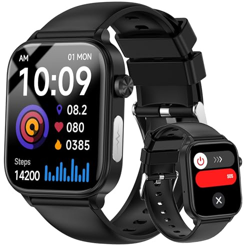 hellibito Smart Watch for Men Women (Answer/Make Calls), 1.96 HD Screen Fitness Watch with Blood Pressure/Heart Rate/Sleep/Body Temperature/Stress Monitor, SOS Button, IP68 Waterproof