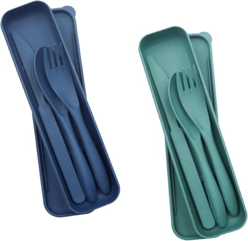 2 Stk Reisebesteck Besteck Set, Camping Besteck Tragbare Reisebesteck Set, Camping Besteckset 4 Person, Plastik Loffel und Gabel Messer Set,Camping-Utensilien-Sets Wiederverwendbare für Picknick Outdo