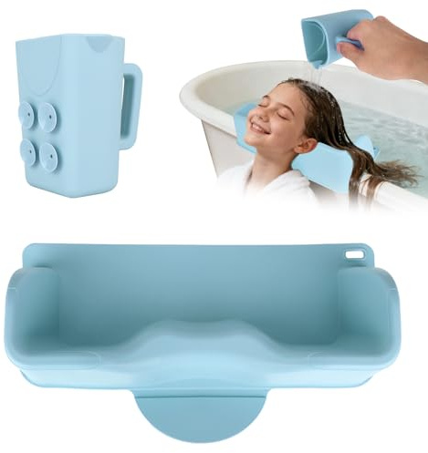 Station de Lavage Cheveux pour Enfants avec Gobelet Rinçage, Silicone Bac à Shampoing Portable Bassin de Lavage Cheveux pour Lavabo et Baignoire Tout-Petits Adolescents Adultes (Bleu)